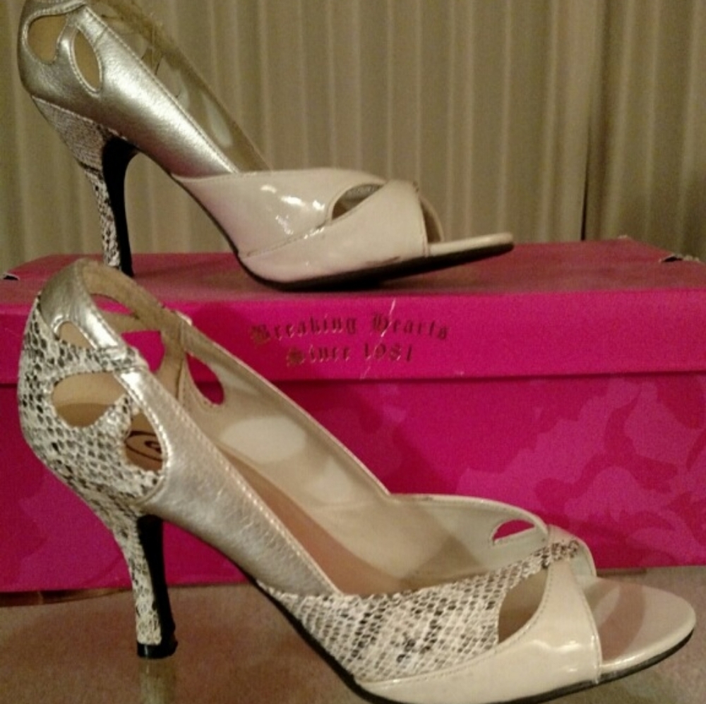 Candie's Neutral/ Snakeskin Open Toe Heels